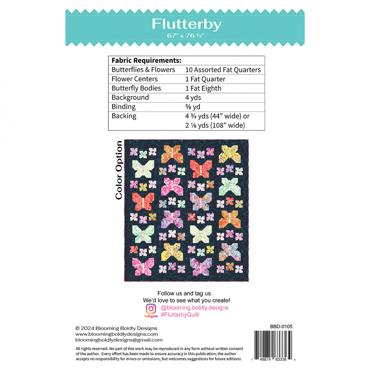 Backl of the Flutterby Quilt Pattern by Blooming Boldly