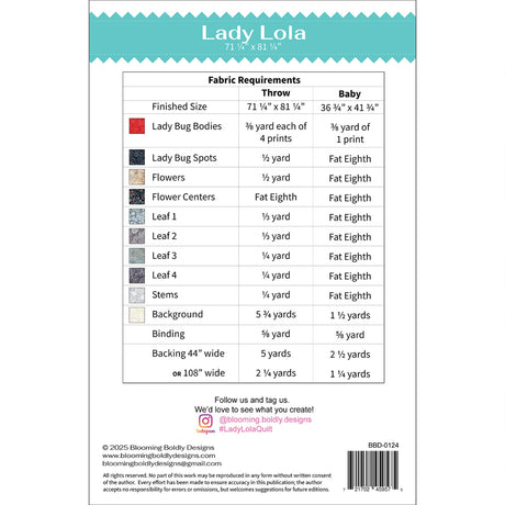 Back of the Lady Lola Quilt Pattern by Blooming Boldly