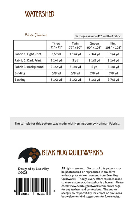 Back of the Watershed Quilt Pattern by Bear Hug Quiltworks