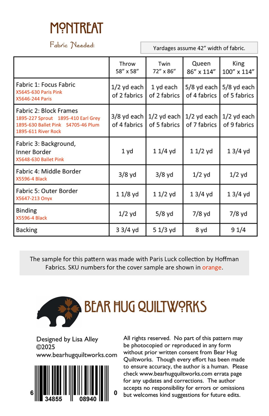 Back of the Montreat Quilt Pattern by Bear Hug Quiltworks