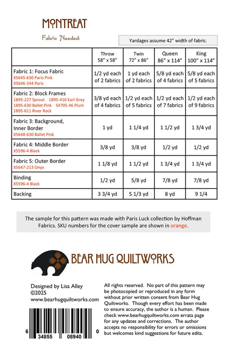 Back of the Montreat Quilt Pattern by Bear Hug Quiltworks