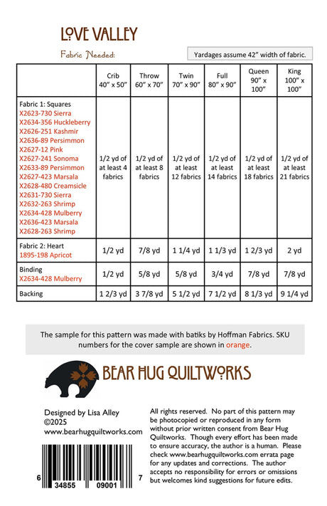 Back of the Love Valley Quilt Pattern by Bear Hug Quiltworks