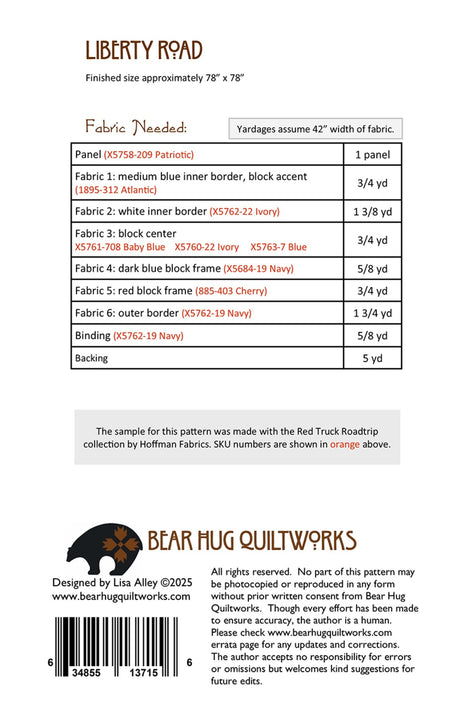 Back of the Liberty Road Quilt Pattern by Bear Hug Quiltworks