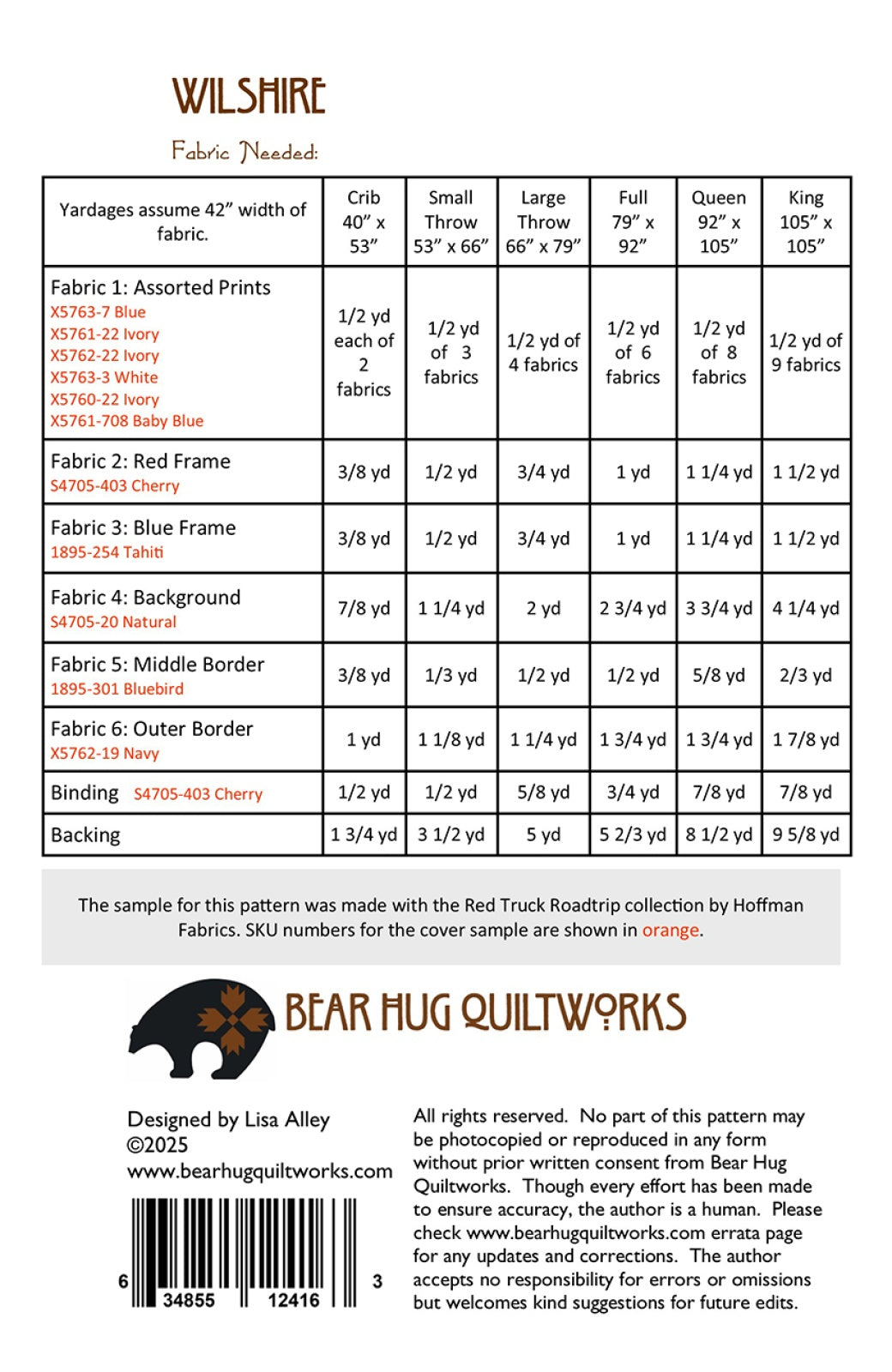 Back of the Wilshire Quilt Pattern by Bear Hug Quiltworks