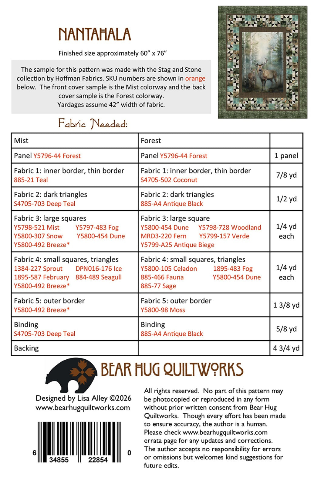 Back of the Nantahala Quilt Pattern by Bear Hug Quiltworks