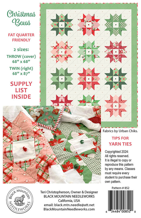 Back of the Christmas Bows Quilt Pattern by Black Mountain Needleworks