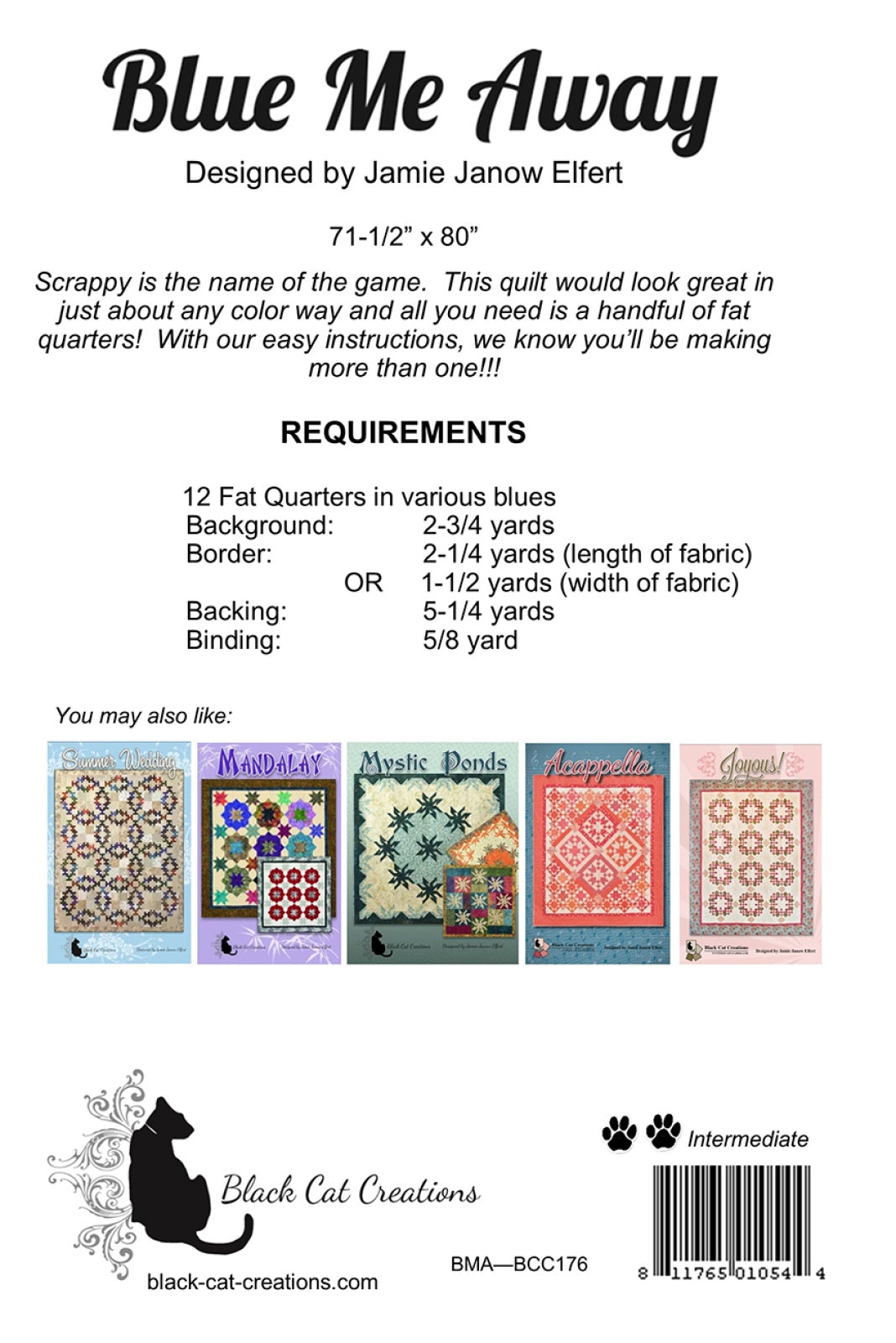 Back of the Blue Me Away Quilt Pattern by Black Cat Creations