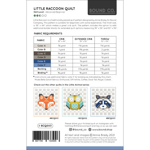 Back of the Little Raccoon Quilt quilt pattern by Bound Co.