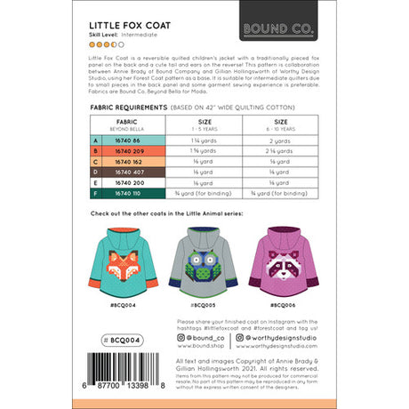 Back of the Little Fox Coat quilt pattern by Bound Co.