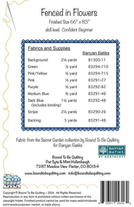 Back of the Fenced in Flowers Quilt Pattern by Bound To Be Quilting, LLC