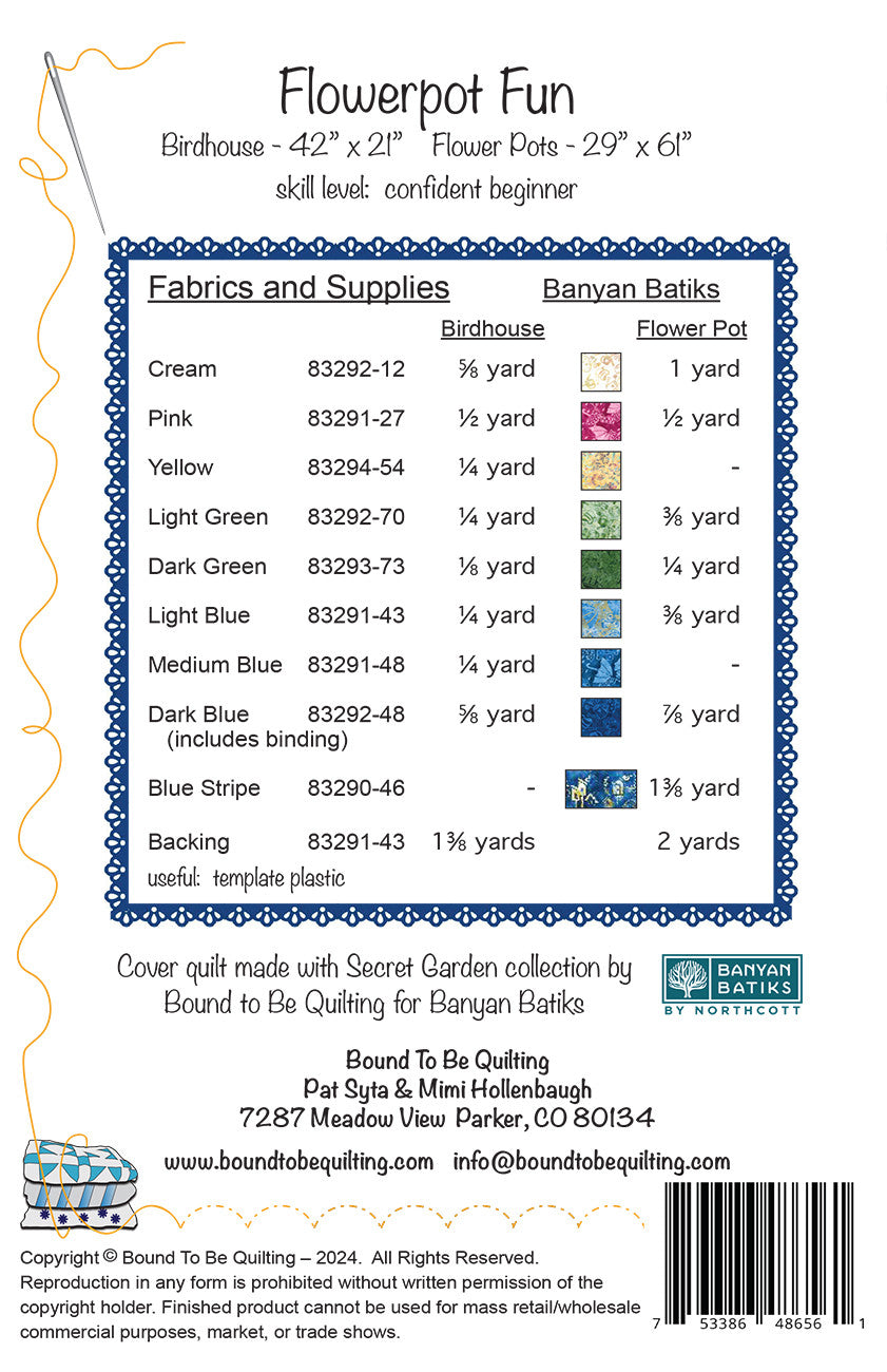 Back of the Flowerpot Fun Quilt Pattern by Bound To Be Quilting, LLC