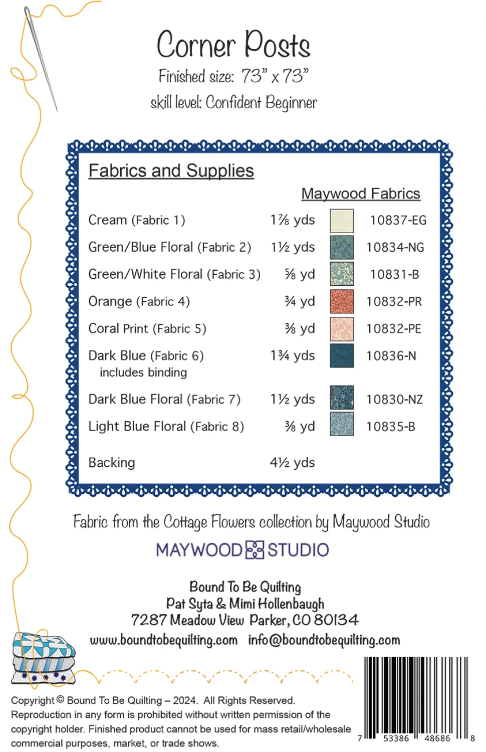 Back of the Corner Posts Quilt Pattern by Bound To Be Quilting, LLC