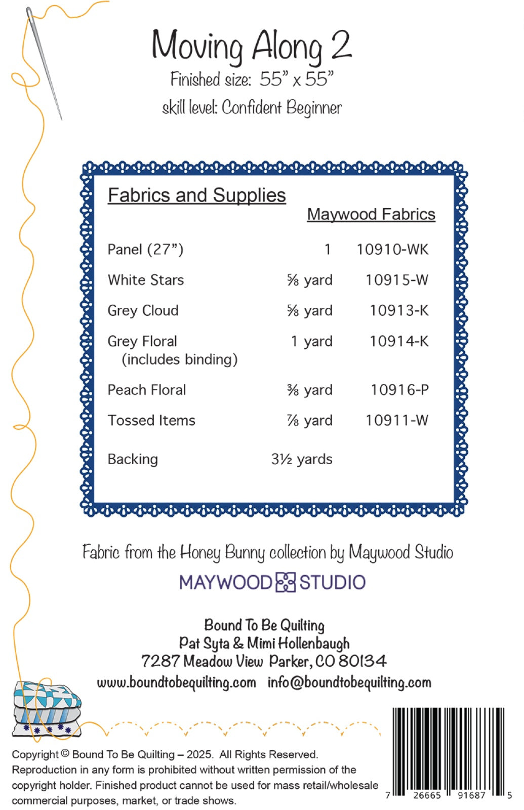 Back of the Moving Along 2 Quilt Pattern by Bound To Be Quilting, LLC