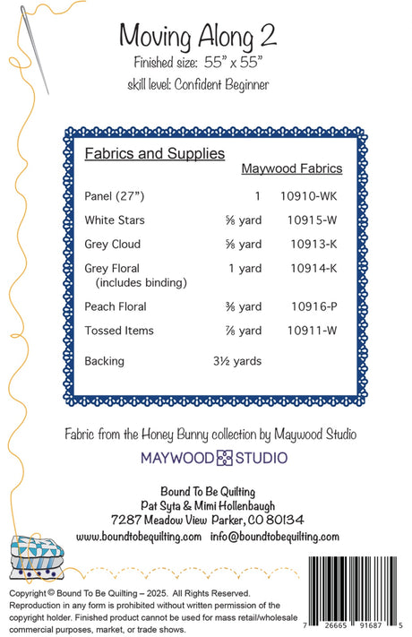 Back of the Moving Along 2 Quilt Pattern by Bound To Be Quilting, LLC