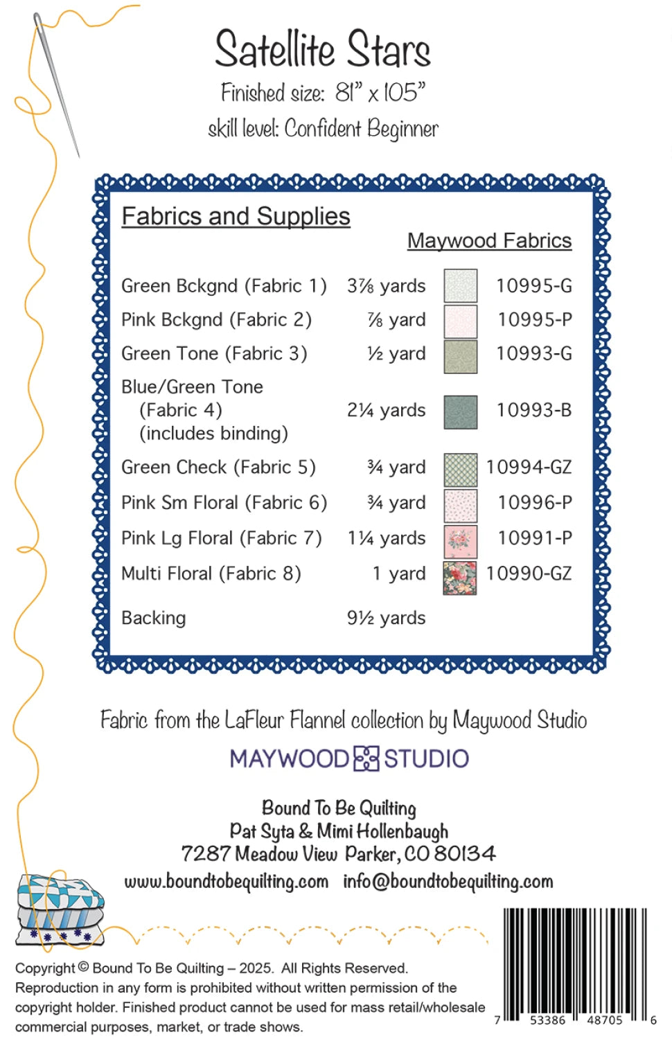 Back of the Satellite Stars Quilt Pattern by Bound To Be Quilting, LLC