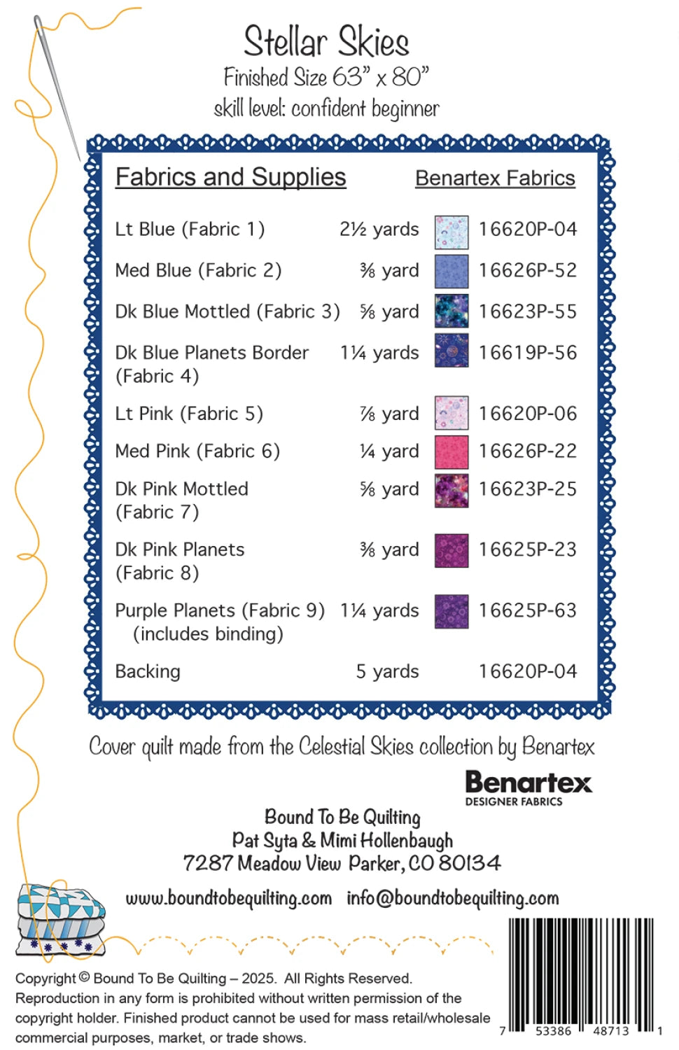 Back of the Stellar Skies Pattern by Bound To Be Quilting