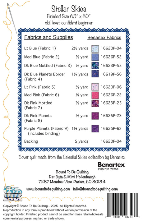 Back of the Stellar Skies Pattern by Bound To Be Quilting
