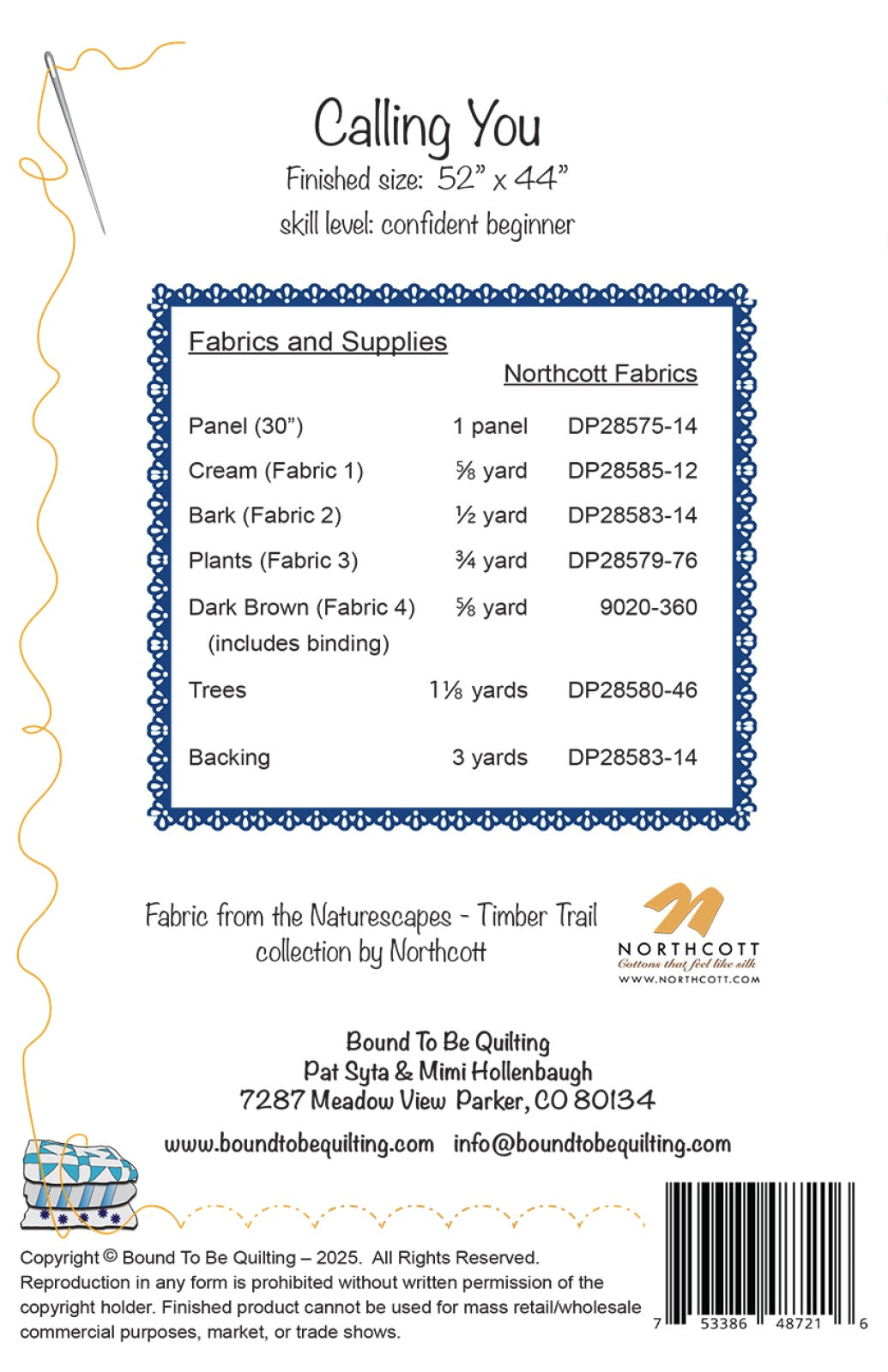 Back of the Calling You Quilt Pattern by Bound To Be Quilting, LLC