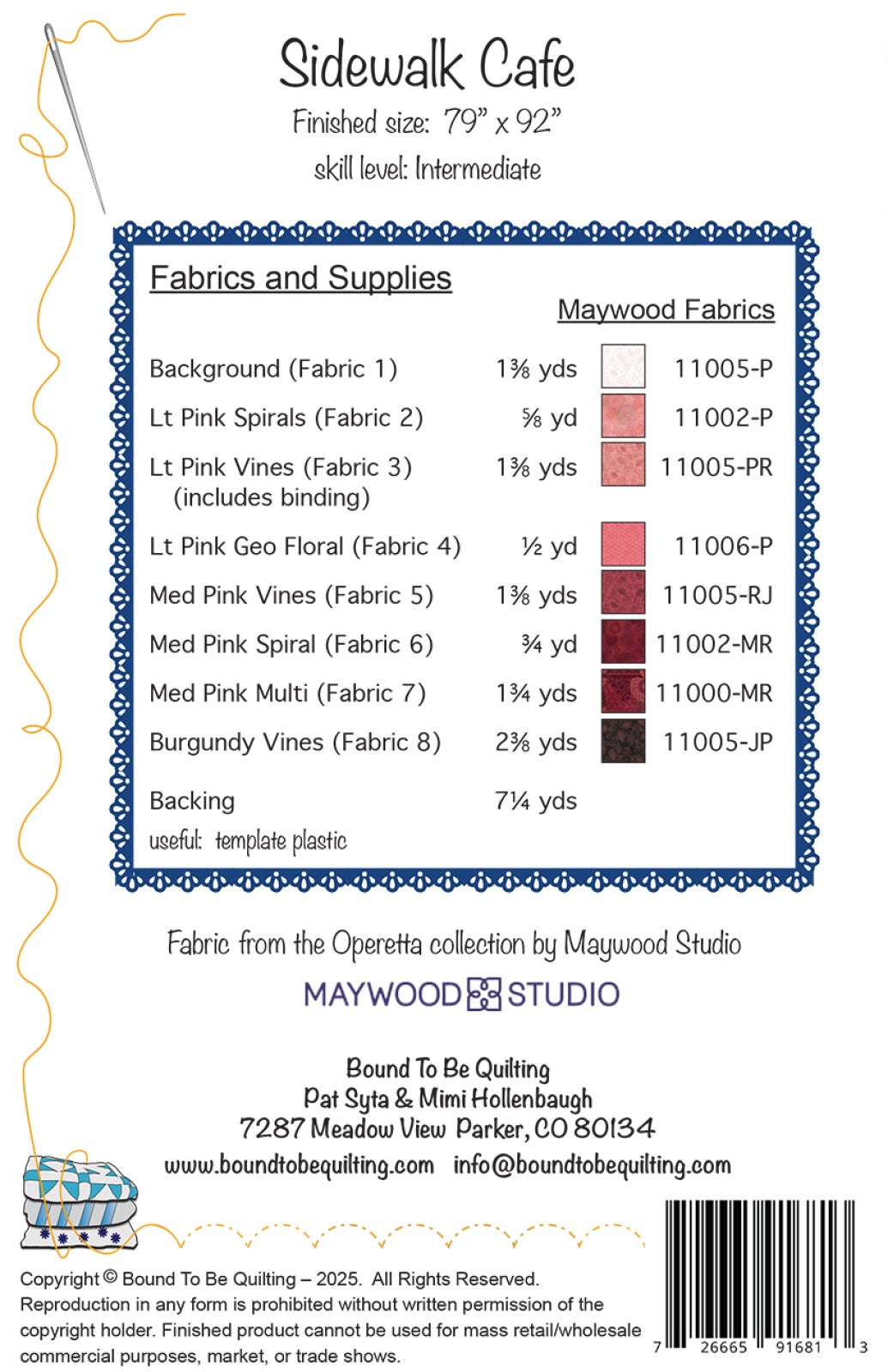 Back of the Sidewalk Cafe Quilt Pattern by Bound To Be Quilting, LLC