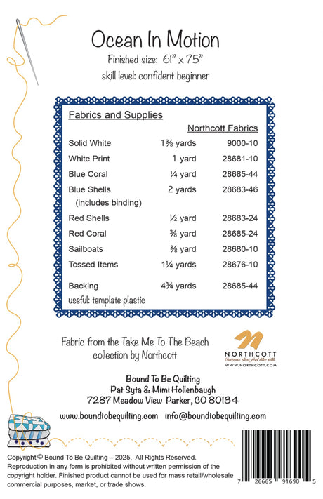 Back of the Ocean In Motion Quilt Pattern by Bound To Be Quilting, LLC