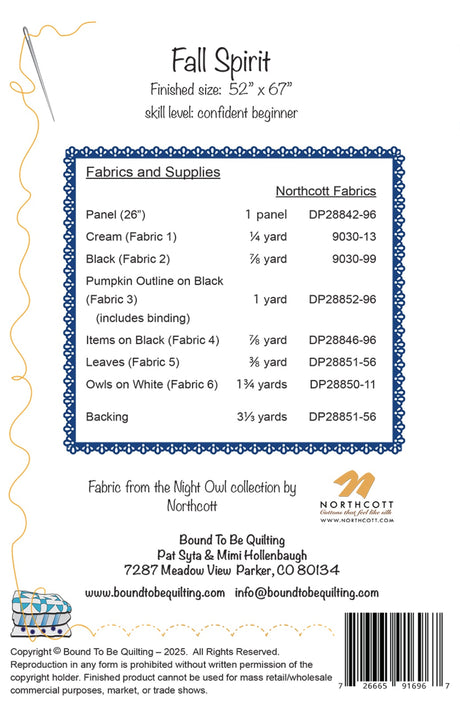 Back of the Fall Spirit Quilt Pattern by Bound To Be Quilting, LLC