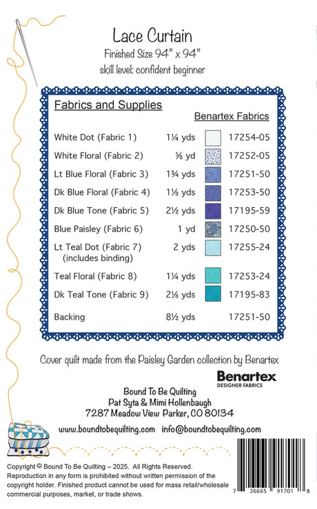 Back of the Lace Curtain Quilt Pattern by Bound To Be Quilting, LLC