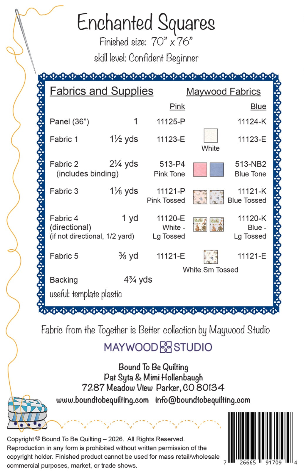 Back of the Enchanted Squares Quilt Pattern by Bound To Be Quilting, LLC