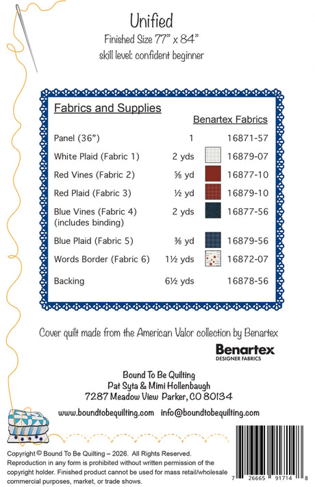 Back of the Unified Quilt Pattern by Bound To Be Quilting, LLC