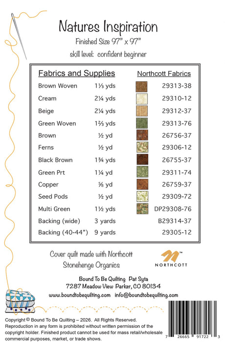 Back of the Natures Inspiration Quilt Pattern by Bound To Be Quilting, LLC