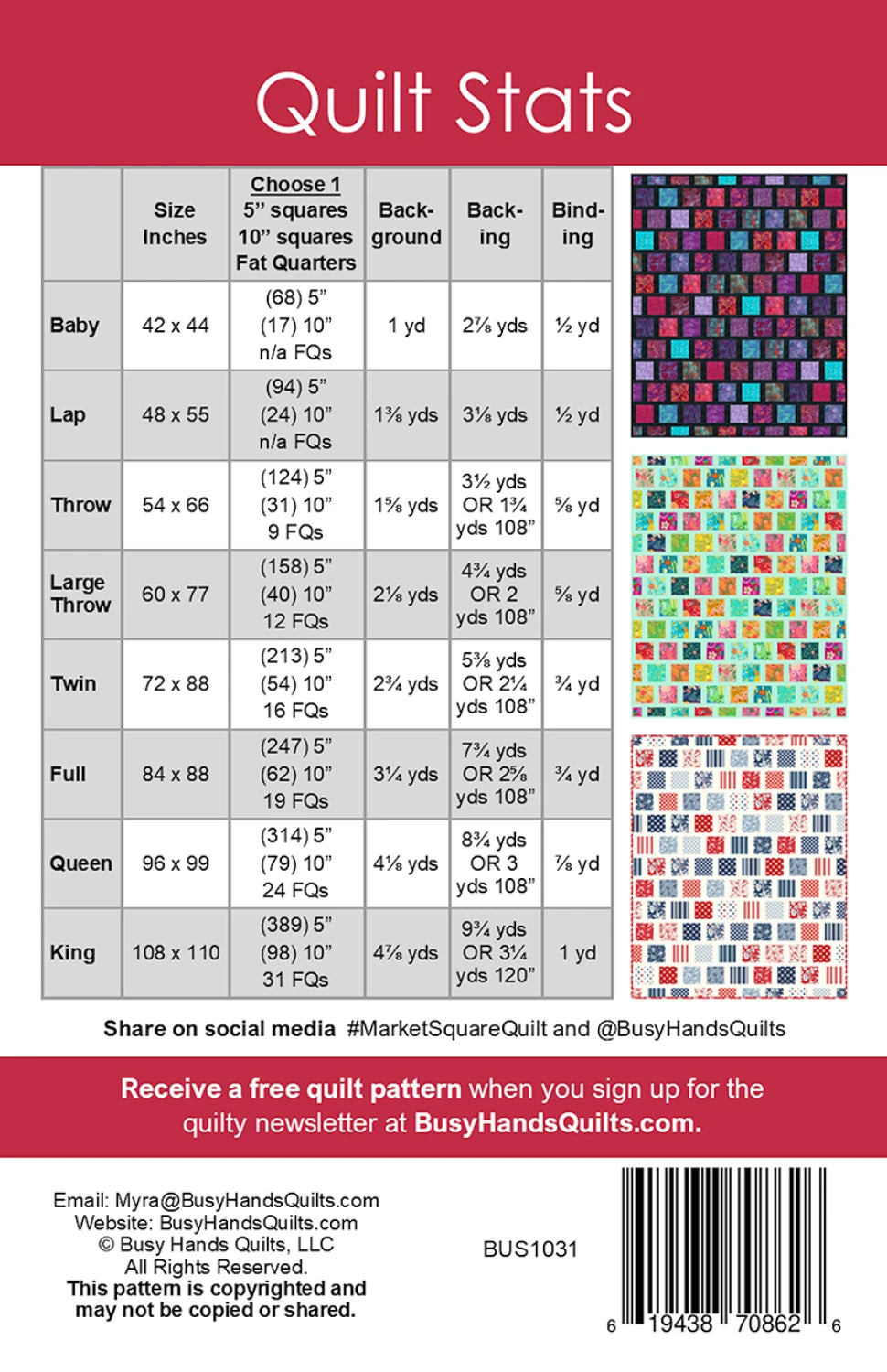 Back of the Market Square Quilt Pattern by Busy Hands