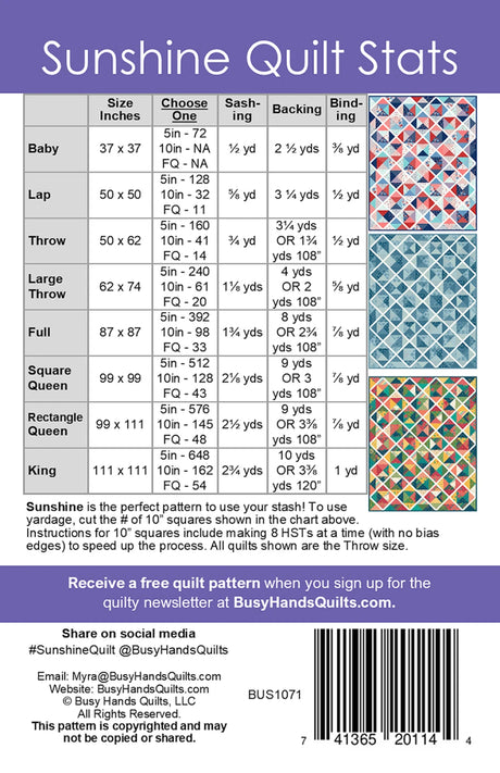 Back of the Sunshine Quilt Pattern by Busy Hands
