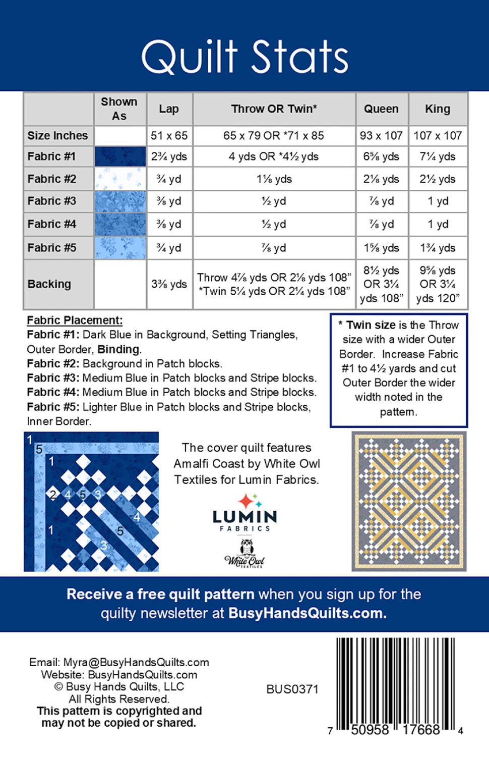 Back of the Sweet Caroline II Quilt Pattern by Busy Hands