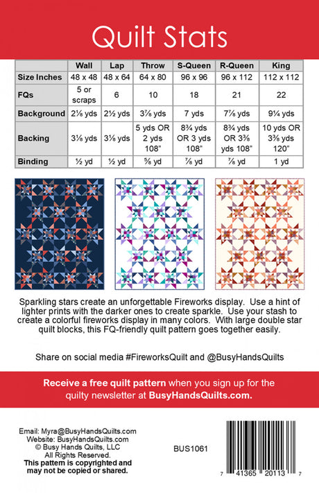 Back of the Fireworks Quilt Pattern by Busy Hands