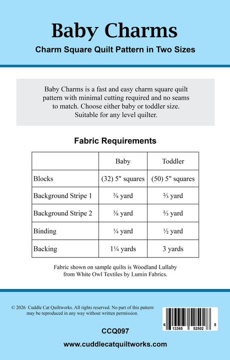 Back of the Baby Charms Downloadable Pattern by Cuddle Cat Quiltworks