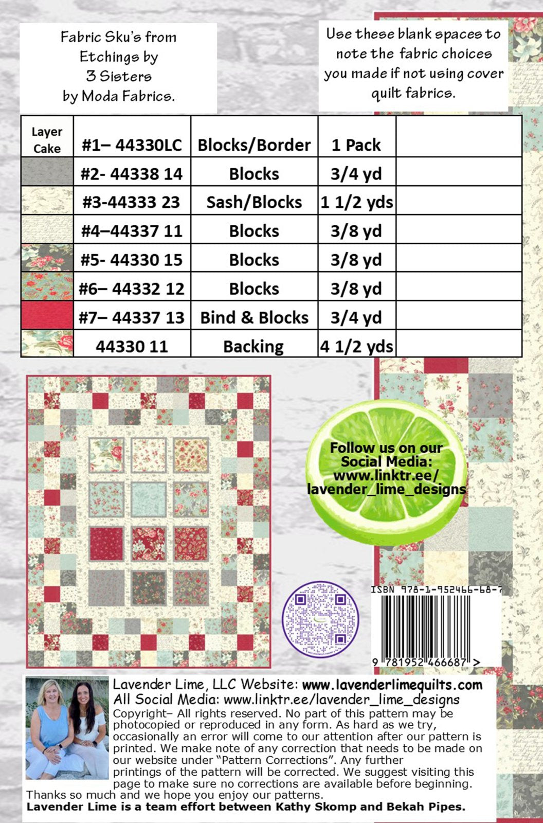 Back of the Hope Blooms Downloadable Pattern by Lavender Lime Quilting