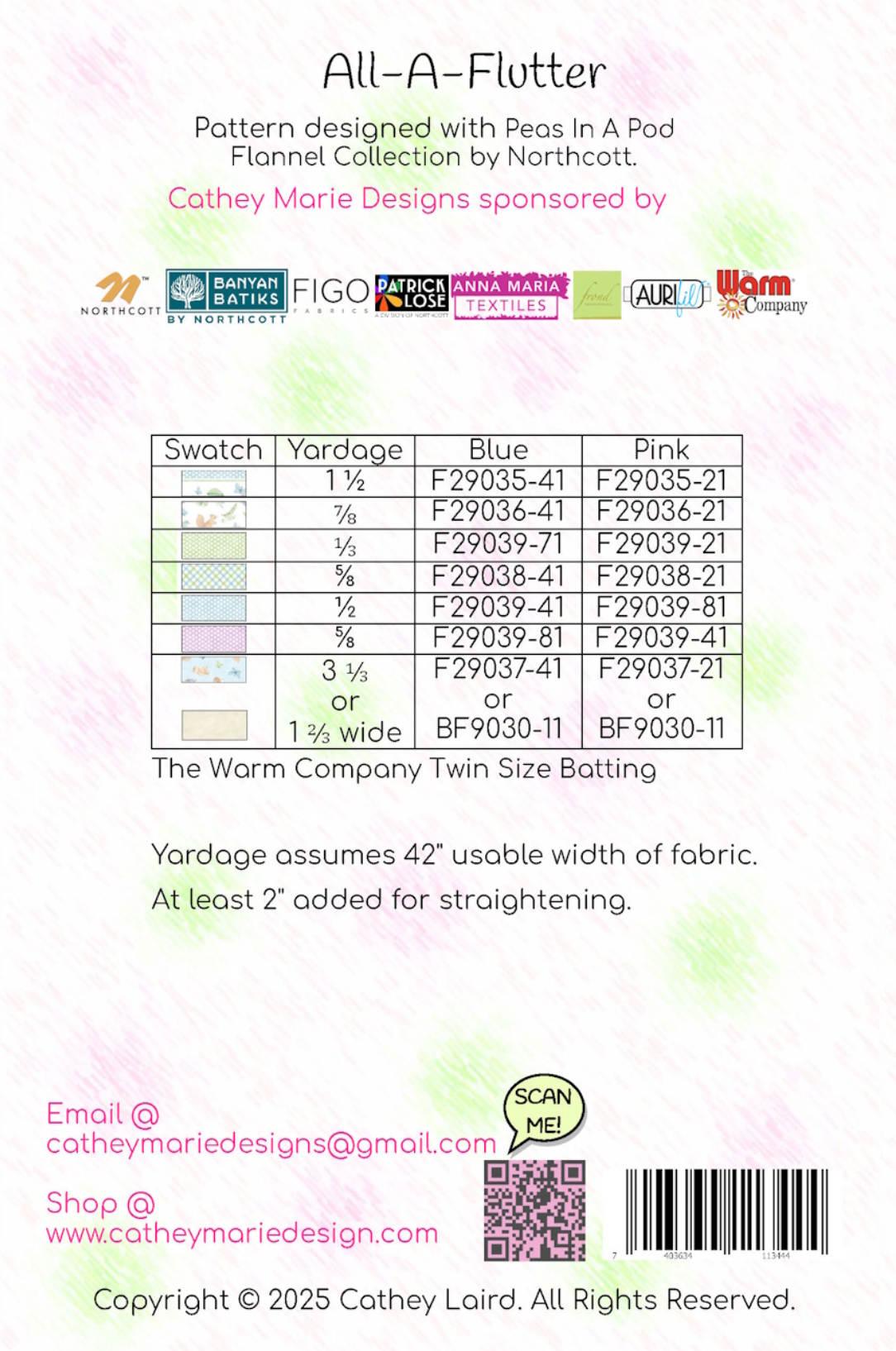 Back of the All-A-Flutter Downloadable Pattern by Cathey Marie Designs