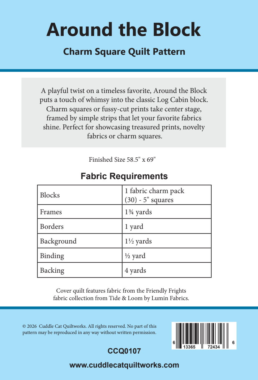 Back of the Around The Block  Downloadable Pattern by Cuddle Cat Quiltworks