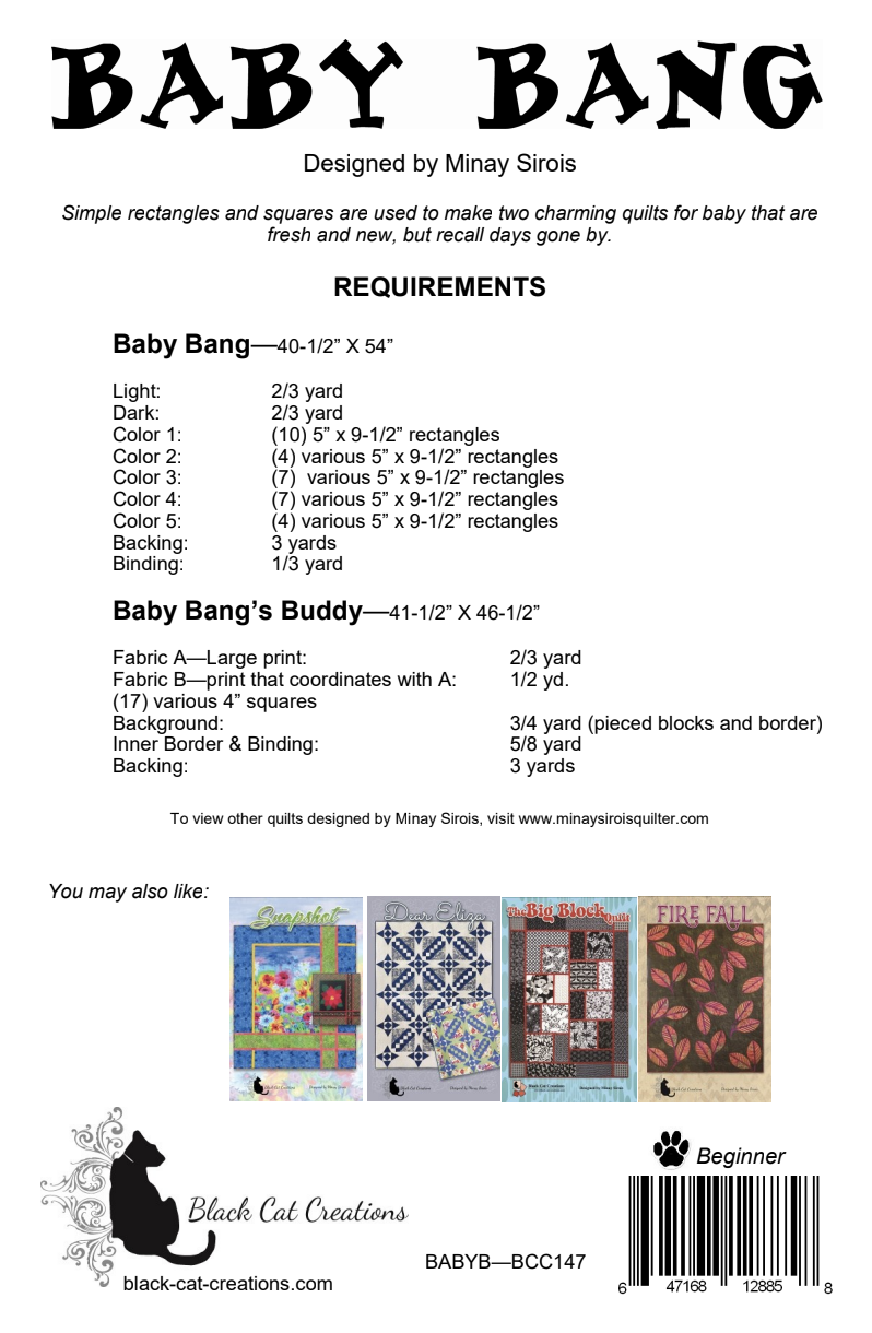 Back of the Baby Bang Quilt Pattern - Black Cat Creations