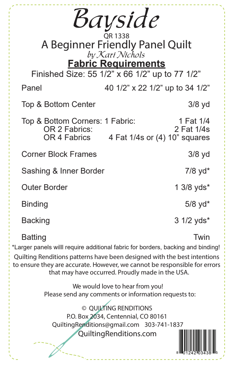 Bayside Downloadable Pattern by Quilting Renditions