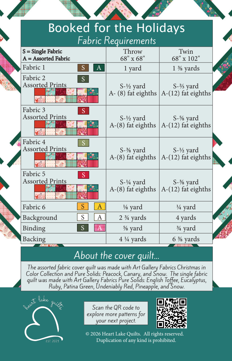 Back of the Booked for the Holidays Downloadable Pattern by Heart Lake Quilts