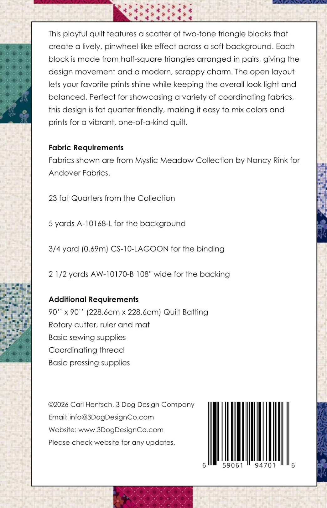 Back of the Butterflies in the Garden Downloadable Pattern by 3 Dog Design Co Quilt Patterns