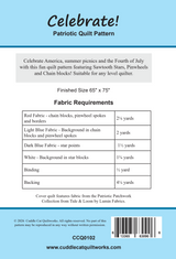 Back of the Celebrate! Downloadable Pattern by Cuddle Cat Quiltworks