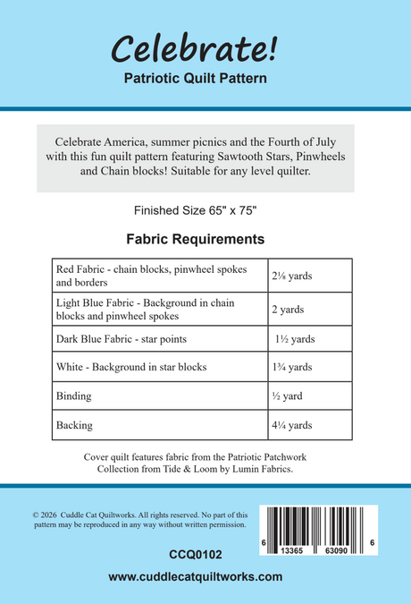 Back of the Celebrate! Downloadable Pattern by Cuddle Cat Quiltworks