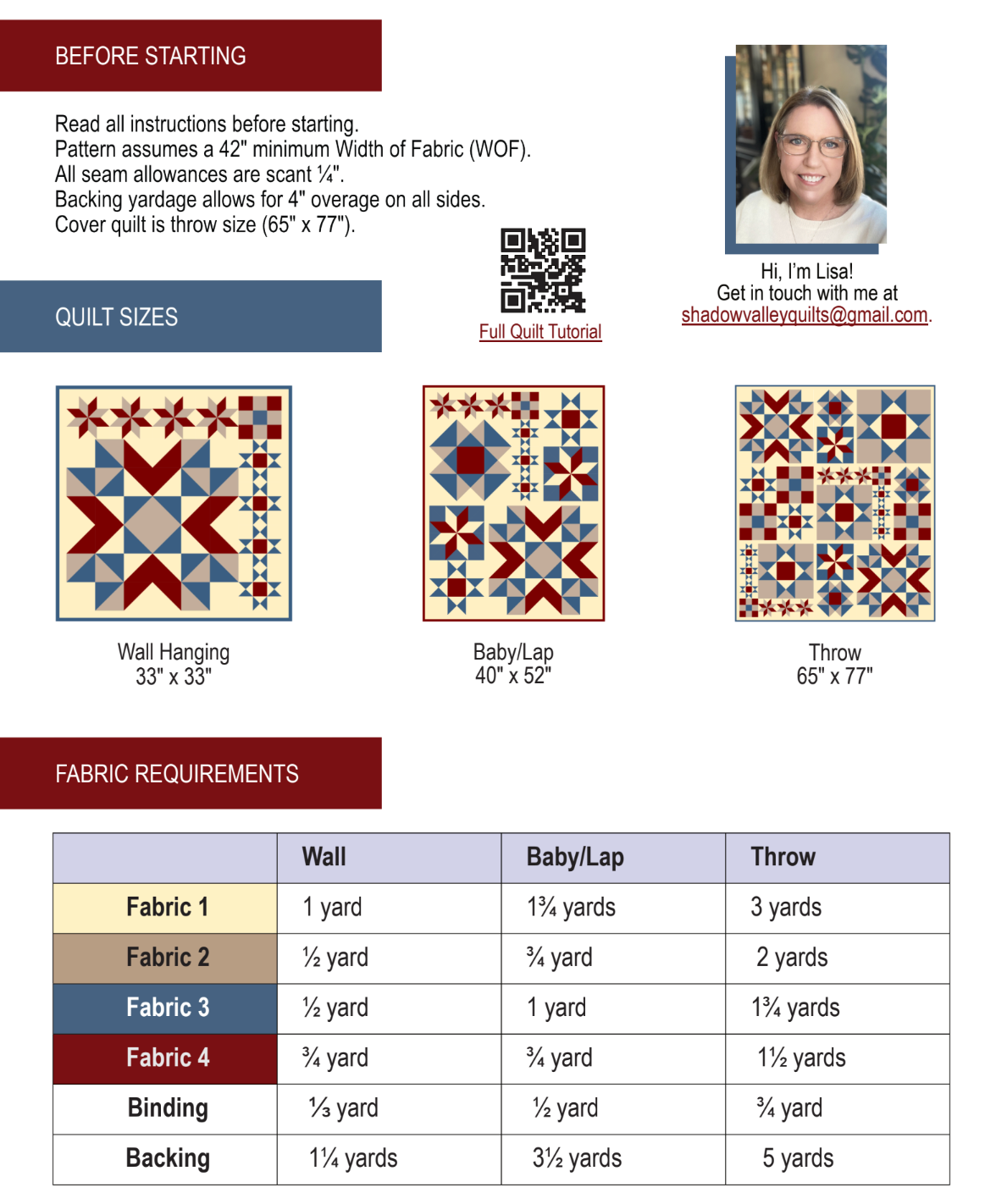 Back of the Cottage Sampler Downloadable Pattern by Shadow Valley Quilts 