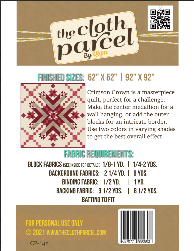 Back of the Crimson Crown Downloadable Pattern by The Cloth Parcel
