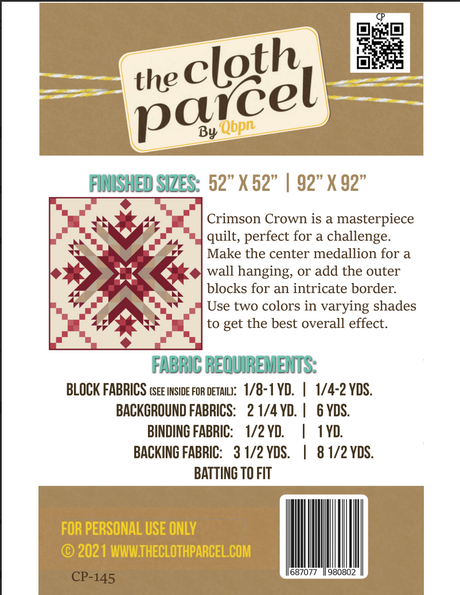 Back of the Crimson Crown Downloadable Pattern by The Cloth Parcel