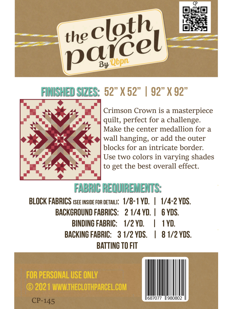 Back of the Crimson Crown Downloadable Pattern by The Cloth Parcel