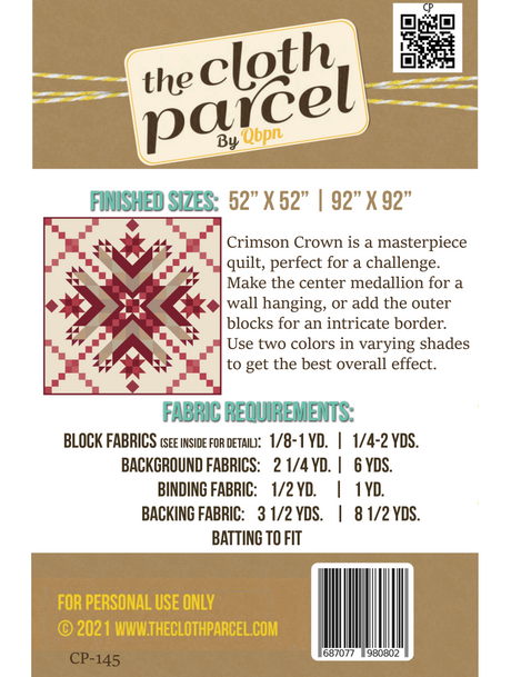 Back of the Crimson Crown Downloadable Pattern by The Cloth Parcel
