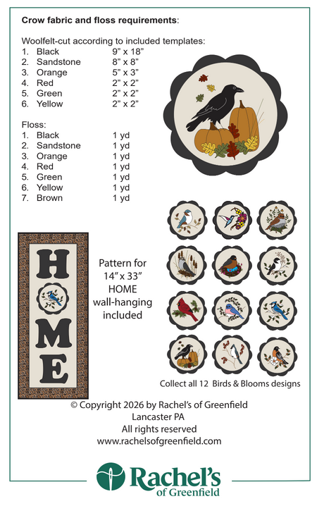 Back of Crow Mat Downloadable Pattern - Rachels of Greenfield - 14" x 33"