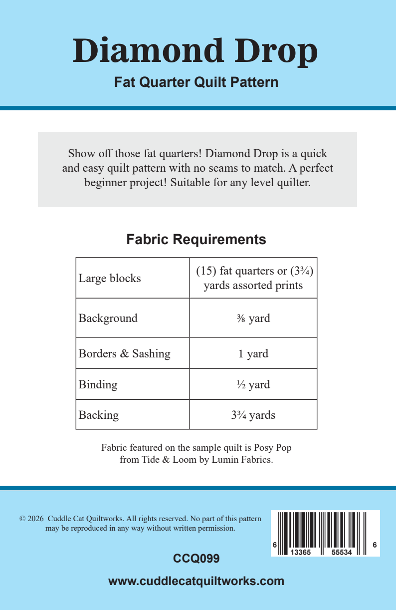 Back of the Diamond Drop Downloadable Pattern by Cuddle Cat Quiltworks